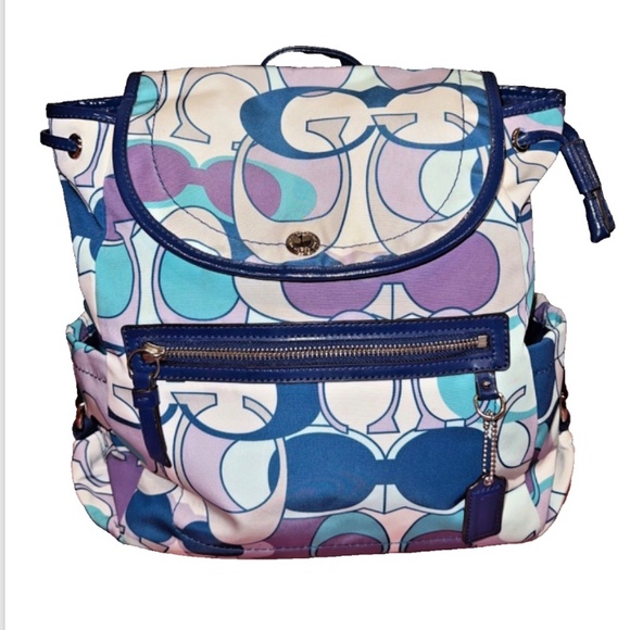 Coach Multicolor Kyra Soho Scarf Print Backpack Travel Blue Purple Grey White - Picture 1 of 6